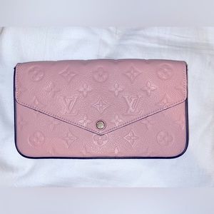 VEUC Louis Vuitton Felicie Pochette, rose poudre, monogram empreinte leather
